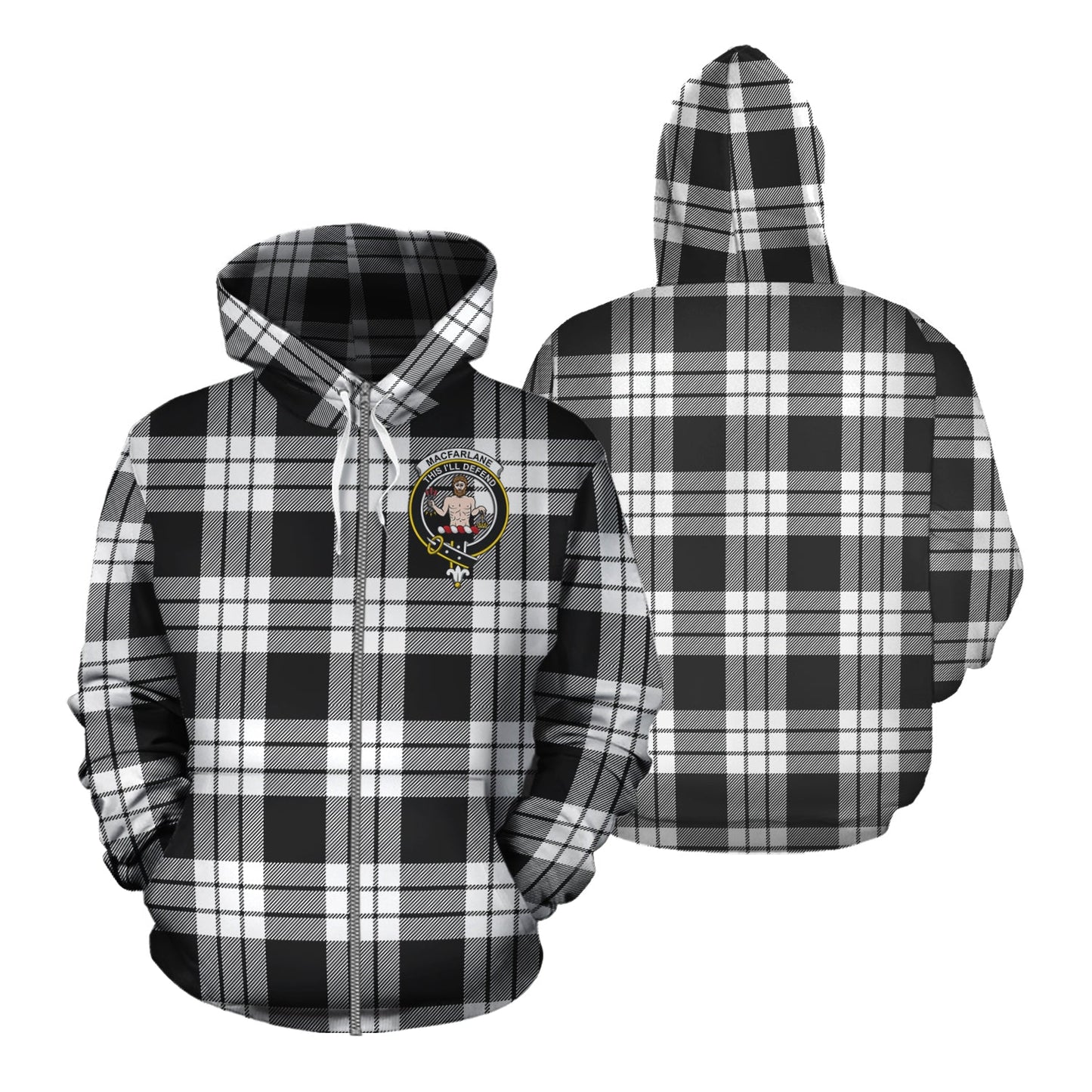 Printivon Macfarlane Black White Tartan Hoodie