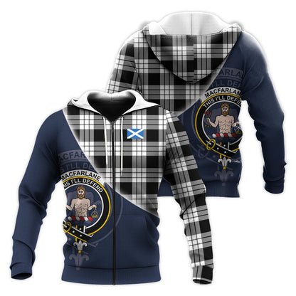 Printivon Macfarlane Black White Tartan Scottish Crest Hoodie