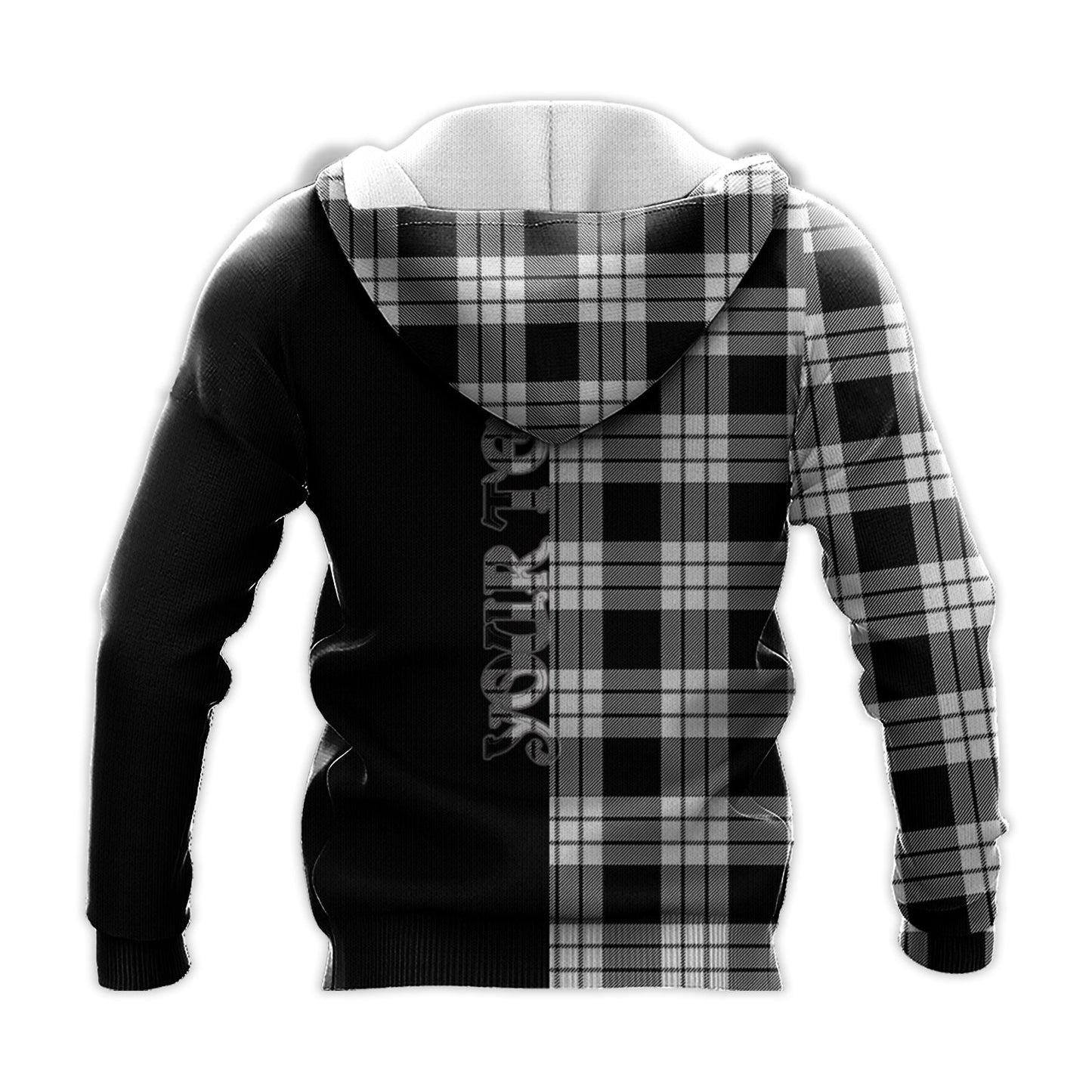 Printivon Macfarlane Black White Tartan Personalize Half Hoodie