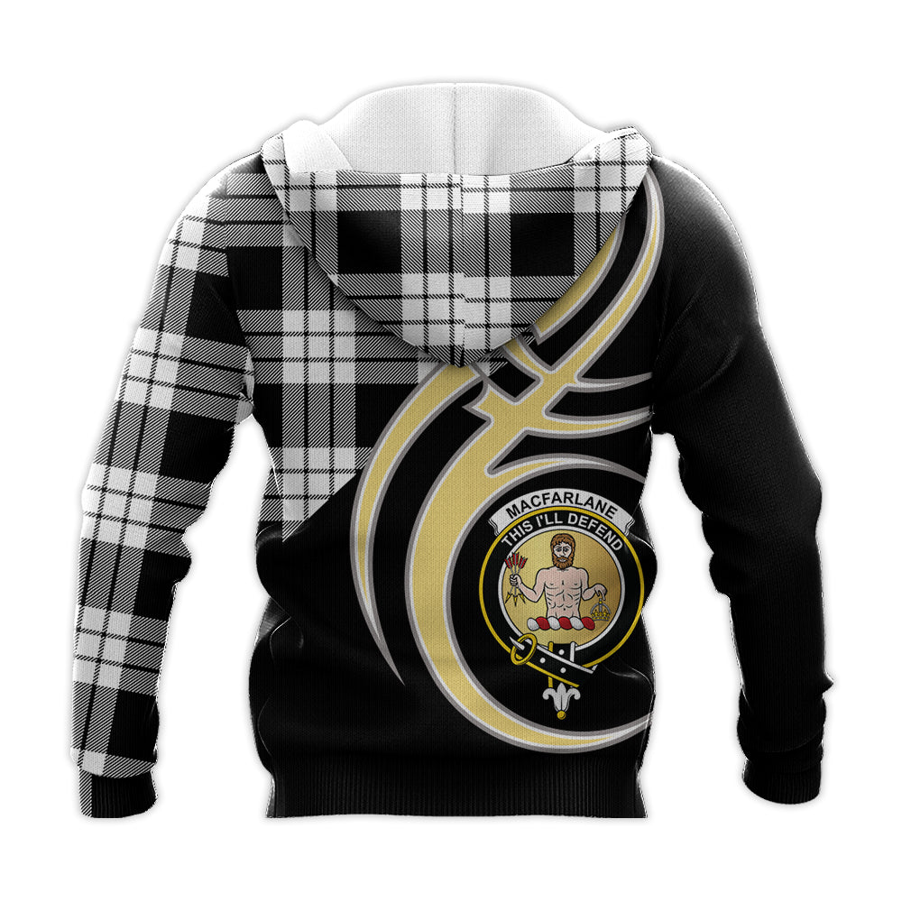 Printivon Macfarlane Black White Clan Believe In Me Crest Tartan Knitted Hoodie Custom Your Text