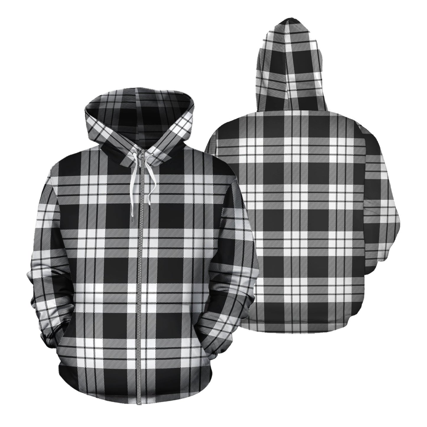 Printivon Macfarlane Black White Tartan Hoodie