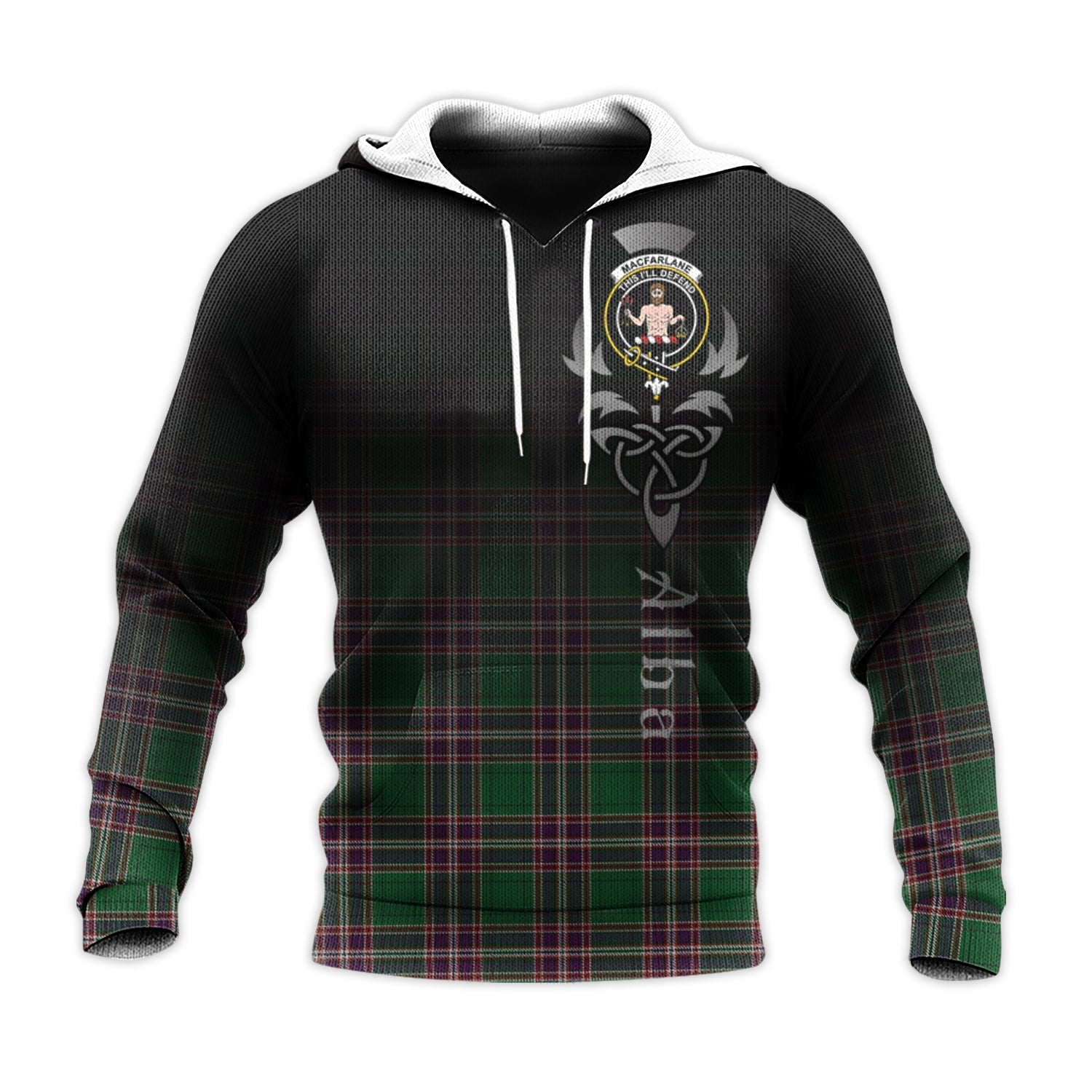 Printivon Macfarlane Hunting Tartan Crest Alba Celtic Hoodie