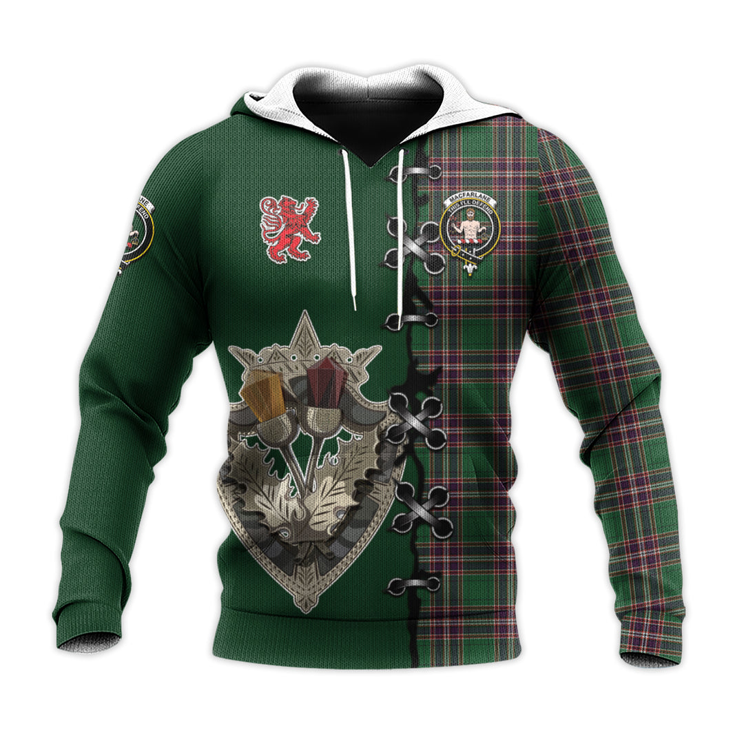 Printivon Macfarlane Hunting Tartan Hoodie Lion Rampant And Celtic Thistle Style