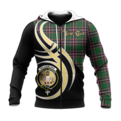 Printivon Macfarlane Hunting Clan Believe In Me Crest Tartan Knitted Hoodie Custom Your Text