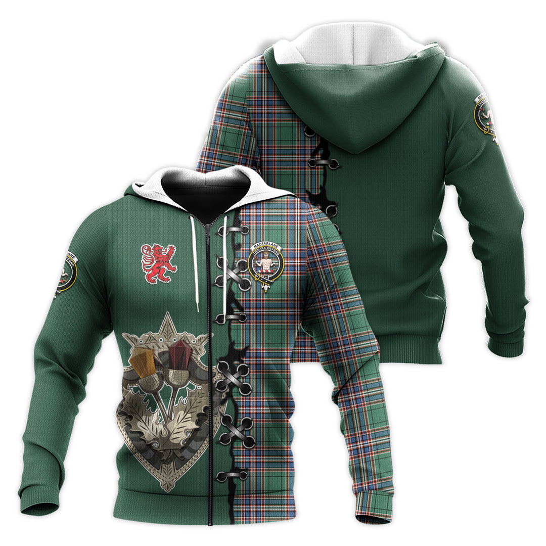 Printivon Macfarlane Hunting Ancient Tartan Hoodie Lion Rampant And Celtic Thistle Style