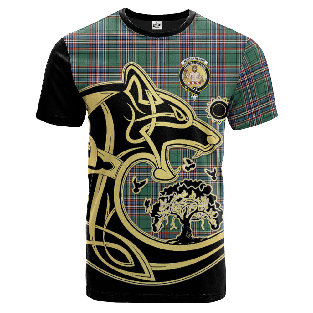 Printivon MacFarlane Hunting Ancient Crest Celtic Wolf Tartan T Shirt Custom Your Text
