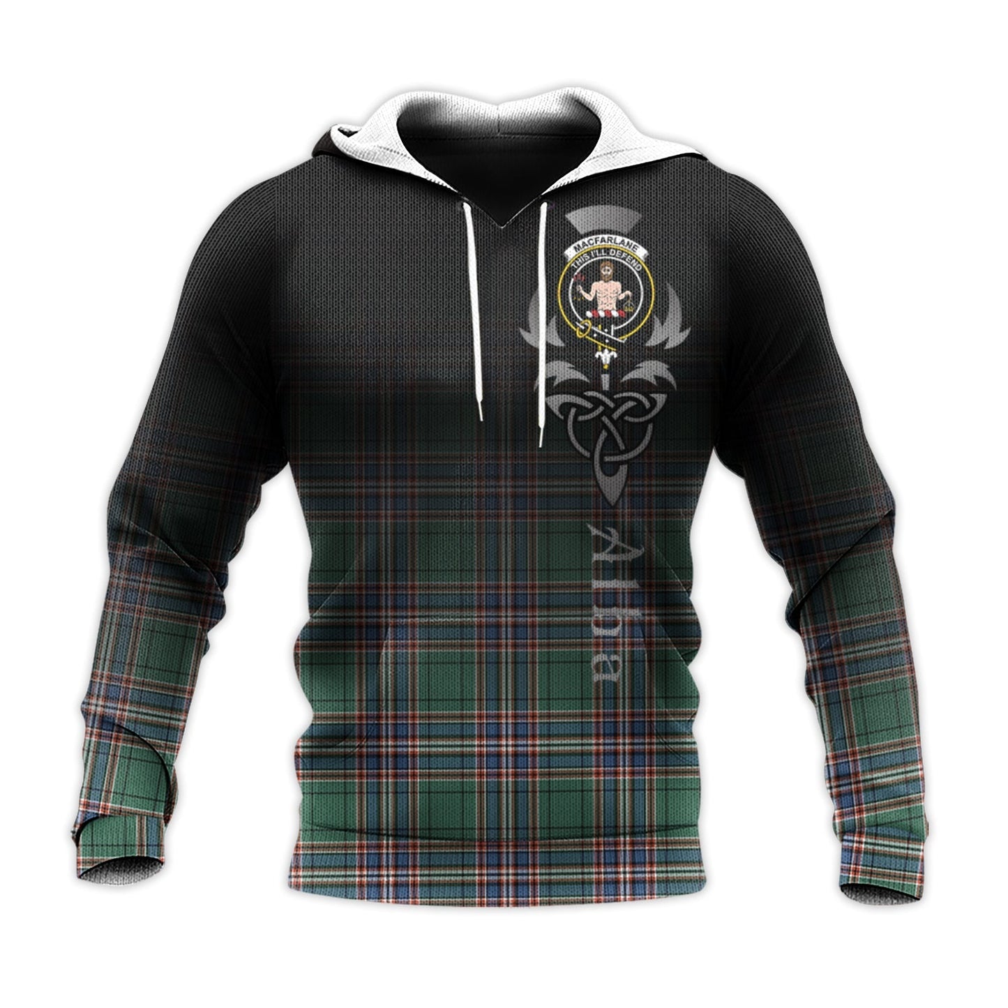 Printivon Macfarlane Hunting Ancient Tartan Crest Alba Celtic Hoodie