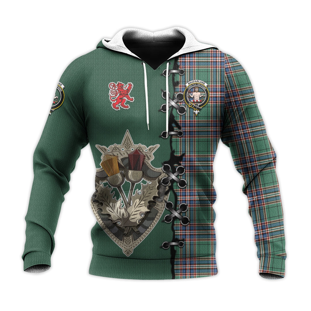 Printivon Macfarlane Hunting Ancient Tartan Hoodie Lion Rampant And Celtic Thistle Style
