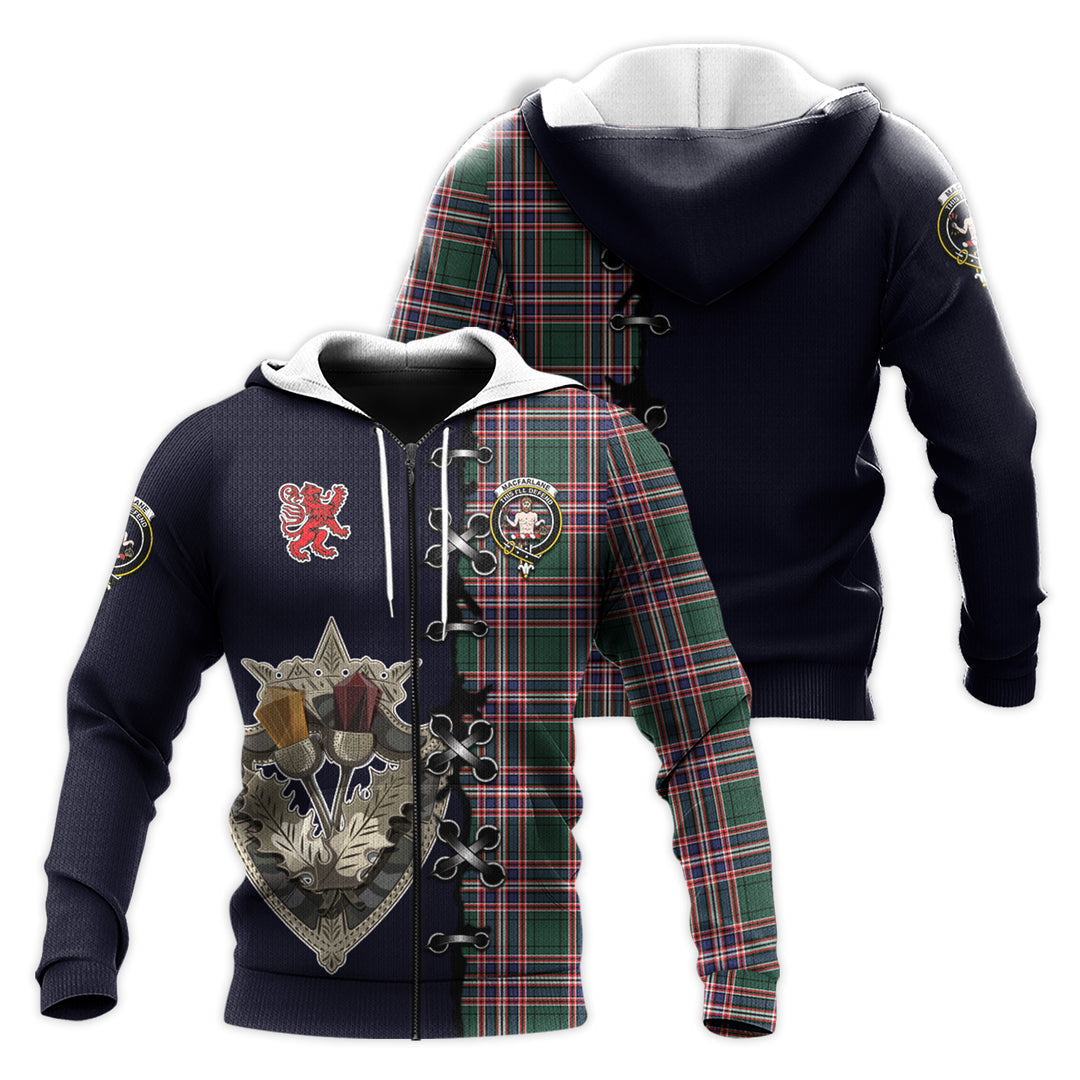 Printivon Macfarlane Hunting Modern Tartan Hoodie Lion Rampant And Celtic Thistle Style