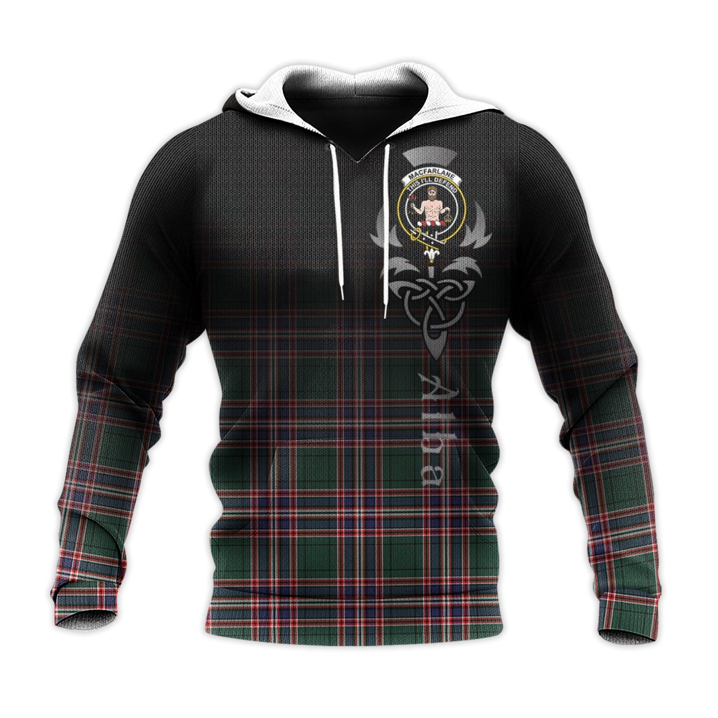 Printivon Macfarlane Hunting Modern Tartan Crest Alba Celtic Hoodie