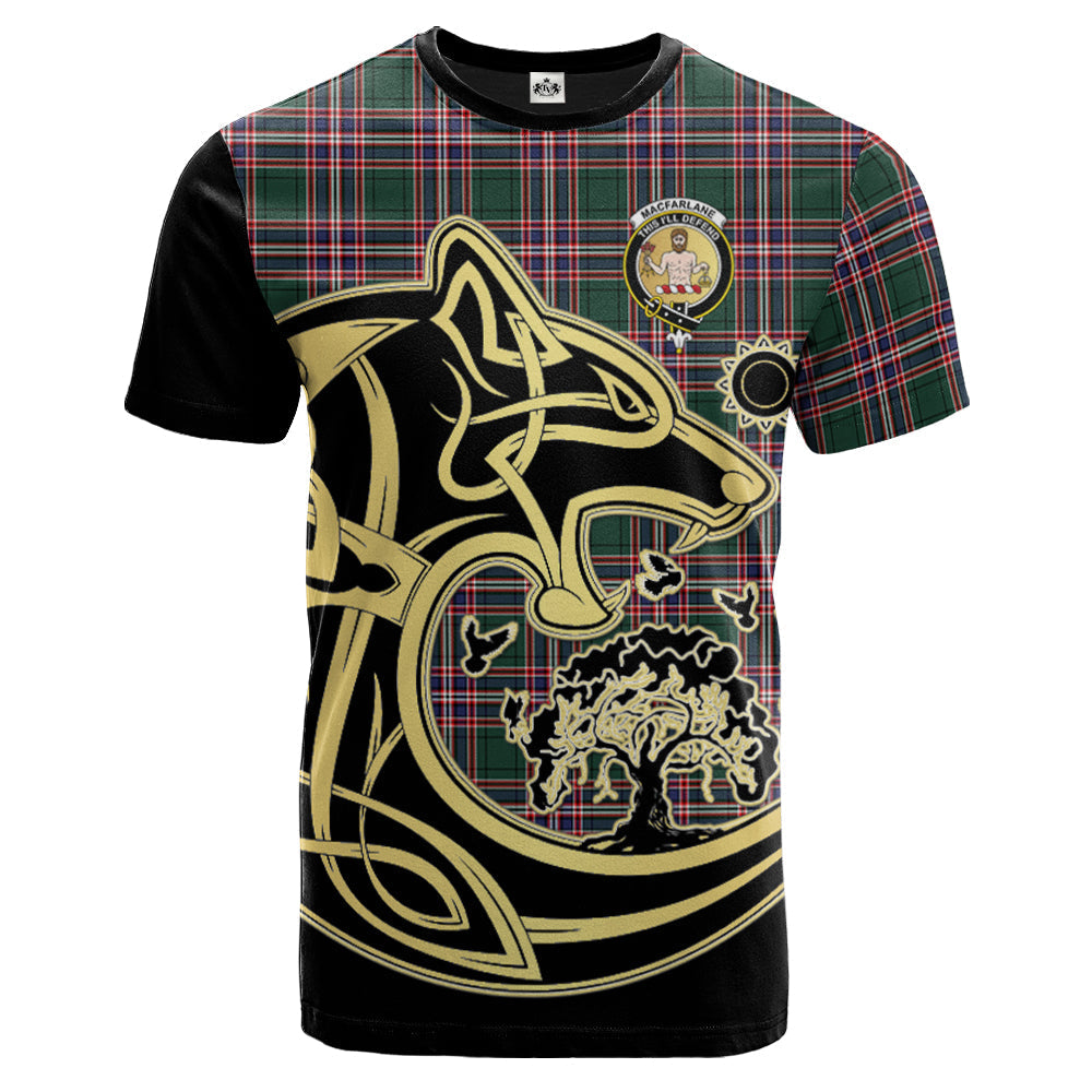 Printivon MacFarlane Hunting Modern Crest Celtic Wolf Tartan T Shirt Custom Your Text