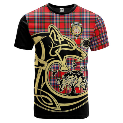 Printivon MacFarlane Modern Crest Celtic Wolf Tartan T Shirt Custom Your Text