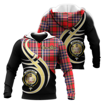 Printivon Macfarlane Modern Clan Believe In Me Crest Tartan Knitted Hoodie Custom Your Text