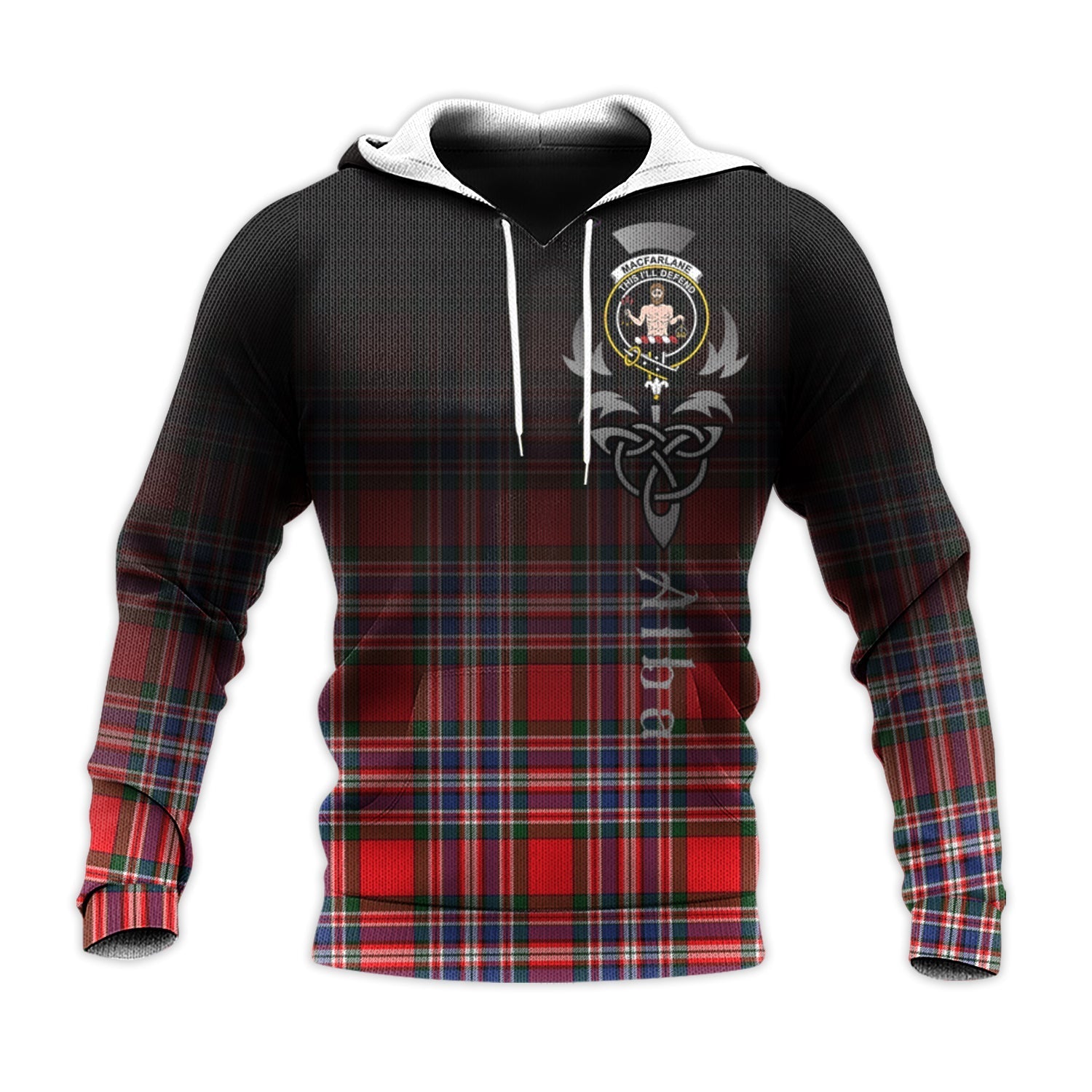 Printivon Macfarlane Modern Tartan Crest Alba Celtic Hoodie