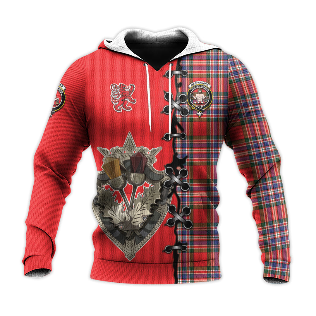Printivon Macfarlane Modern Tartan Hoodie Lion Rampant And Celtic Thistle Style