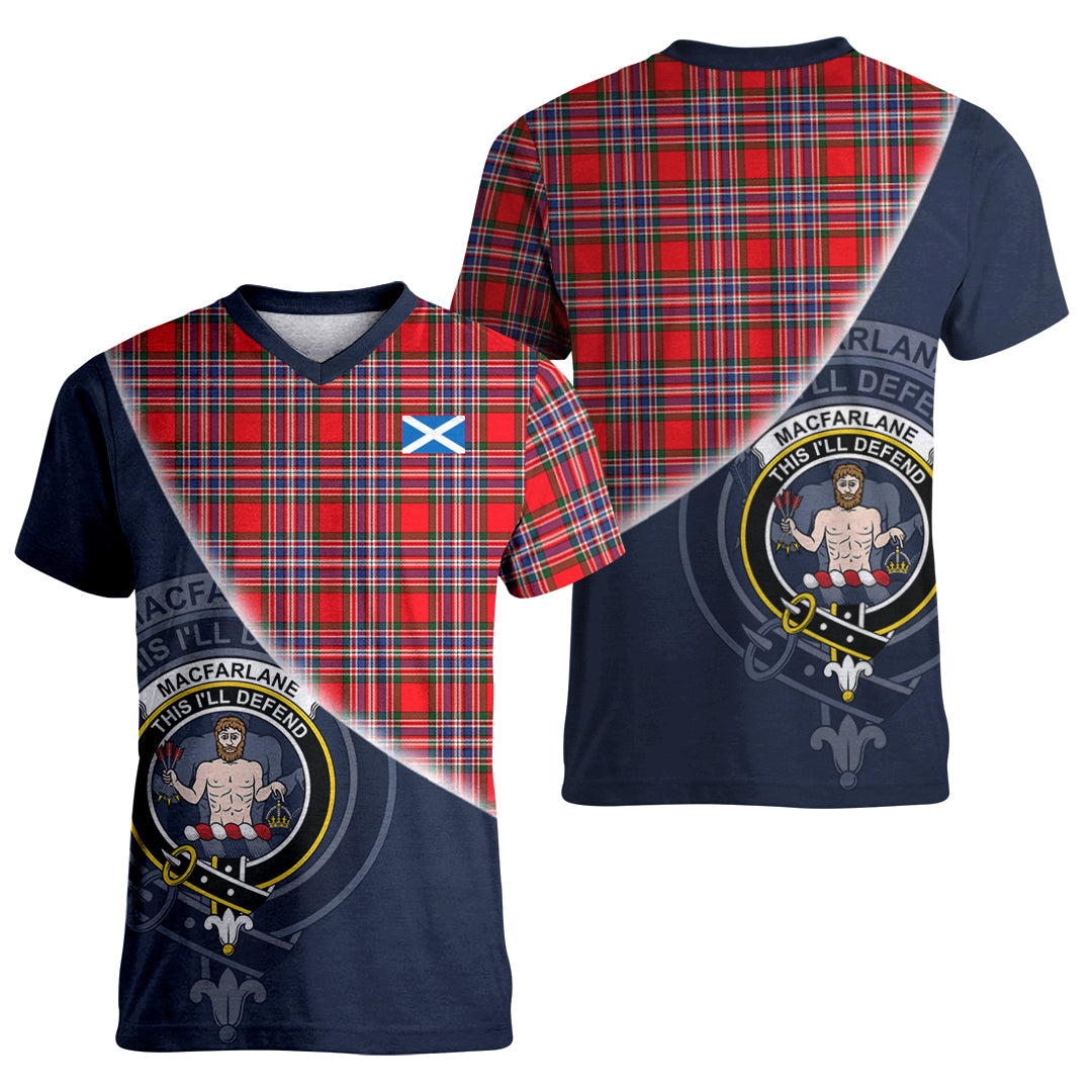 Printivon MacFarlane Modern Tartan Scottish Crest T Shirt
