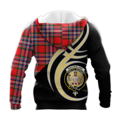 Printivon Macfarlane Modern Clan Believe In Me Crest Tartan Knitted Hoodie Custom Your Text