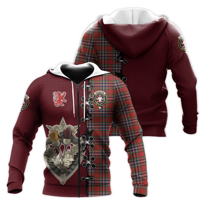 Printivon Macfarlane Red Tartan Hoodie Lion Rampant And Celtic Thistle Style