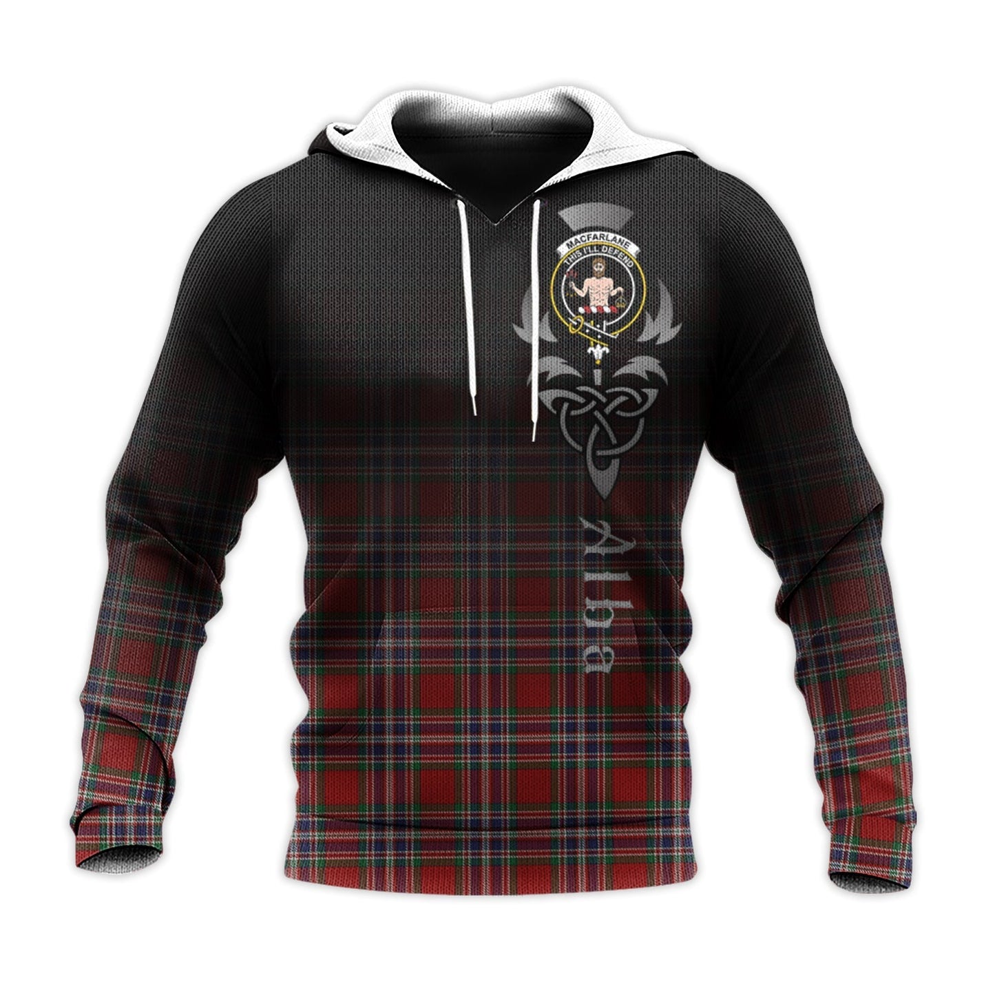 Printivon Macfarlane Red Tartan Crest Alba Celtic Hoodie