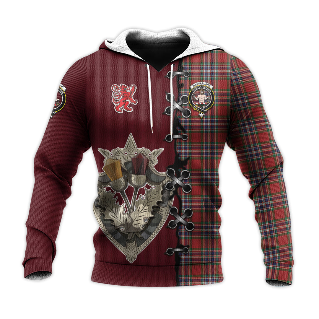 Printivon Macfarlane Red Tartan Hoodie Lion Rampant And Celtic Thistle Style