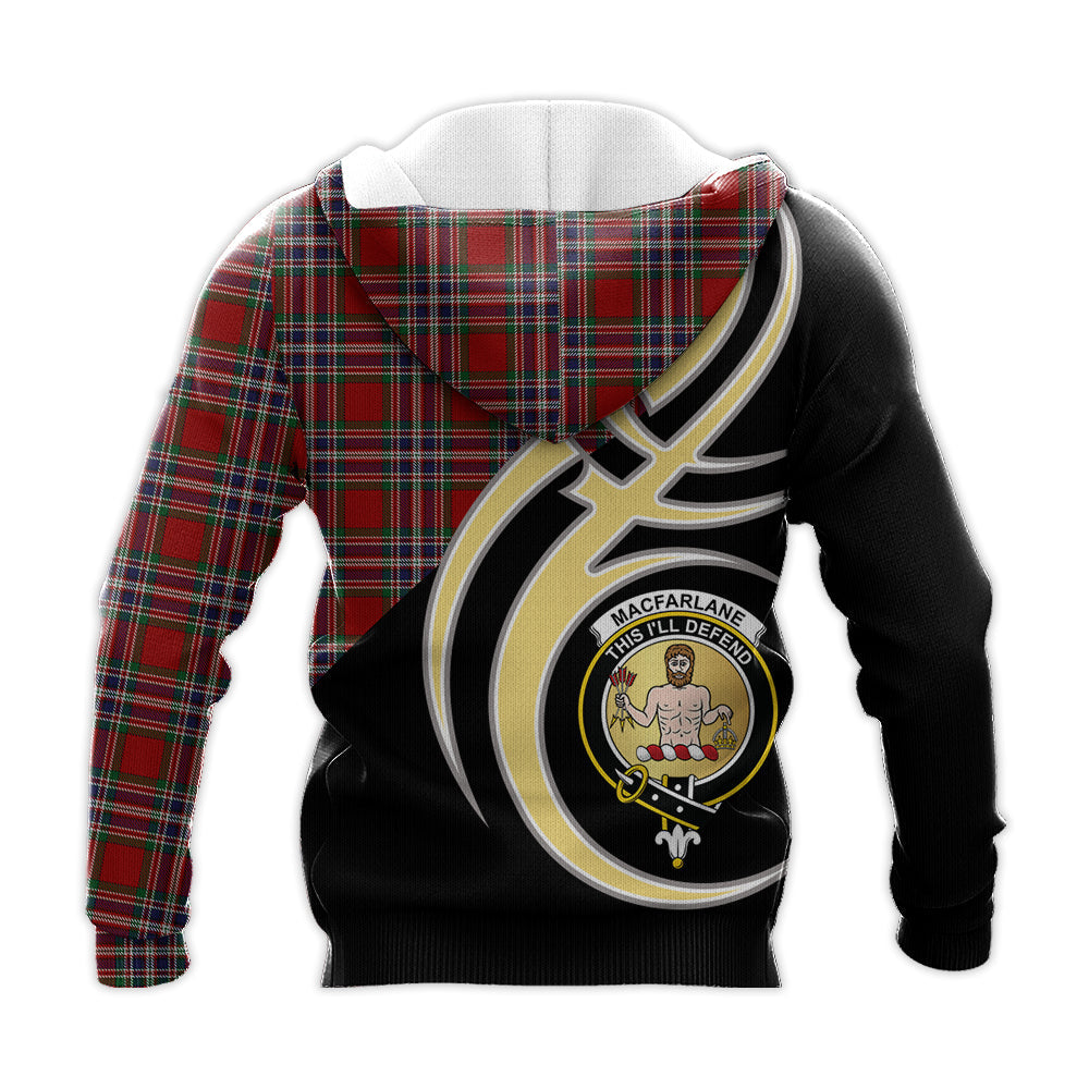Printivon Macfarlane Red Clan Believe In Me Crest Tartan Knitted Hoodie Custom Your Text