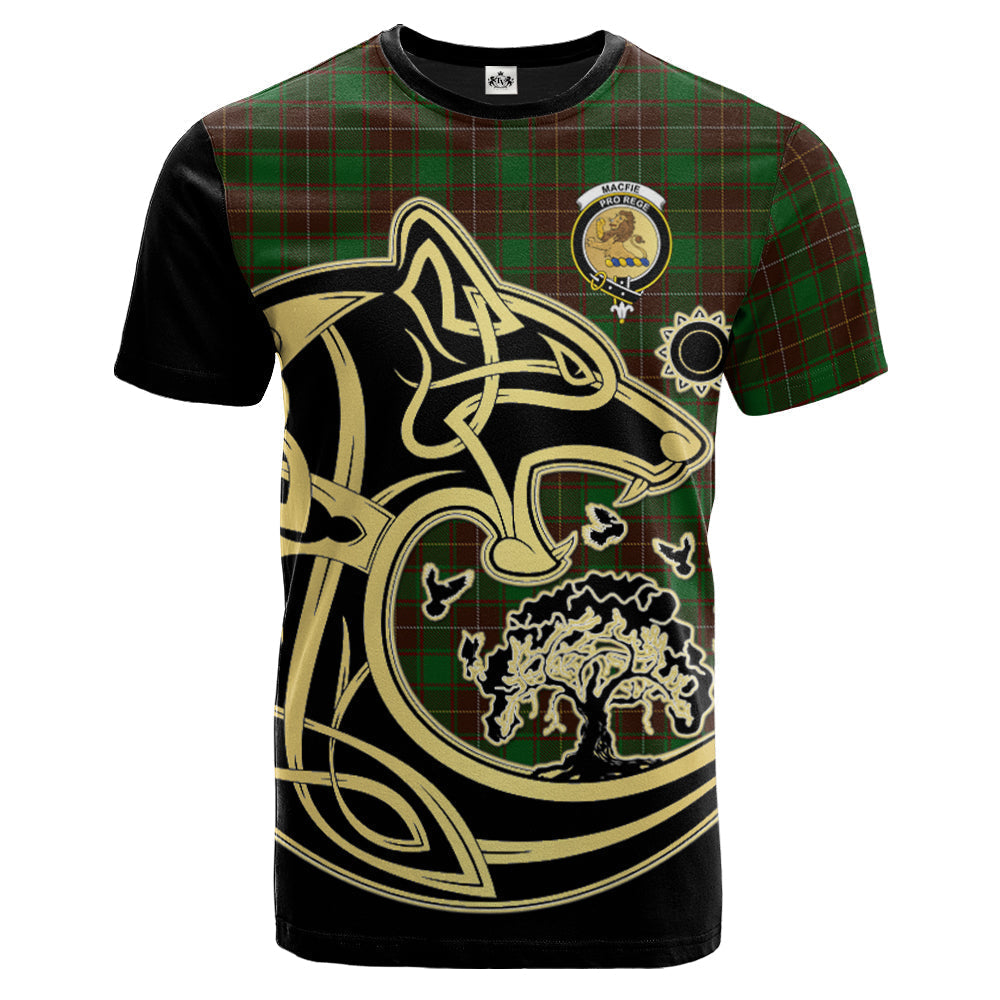 Printivon MacFie Hunting Crest Celtic Wolf Tartan T Shirt Custom Your Text