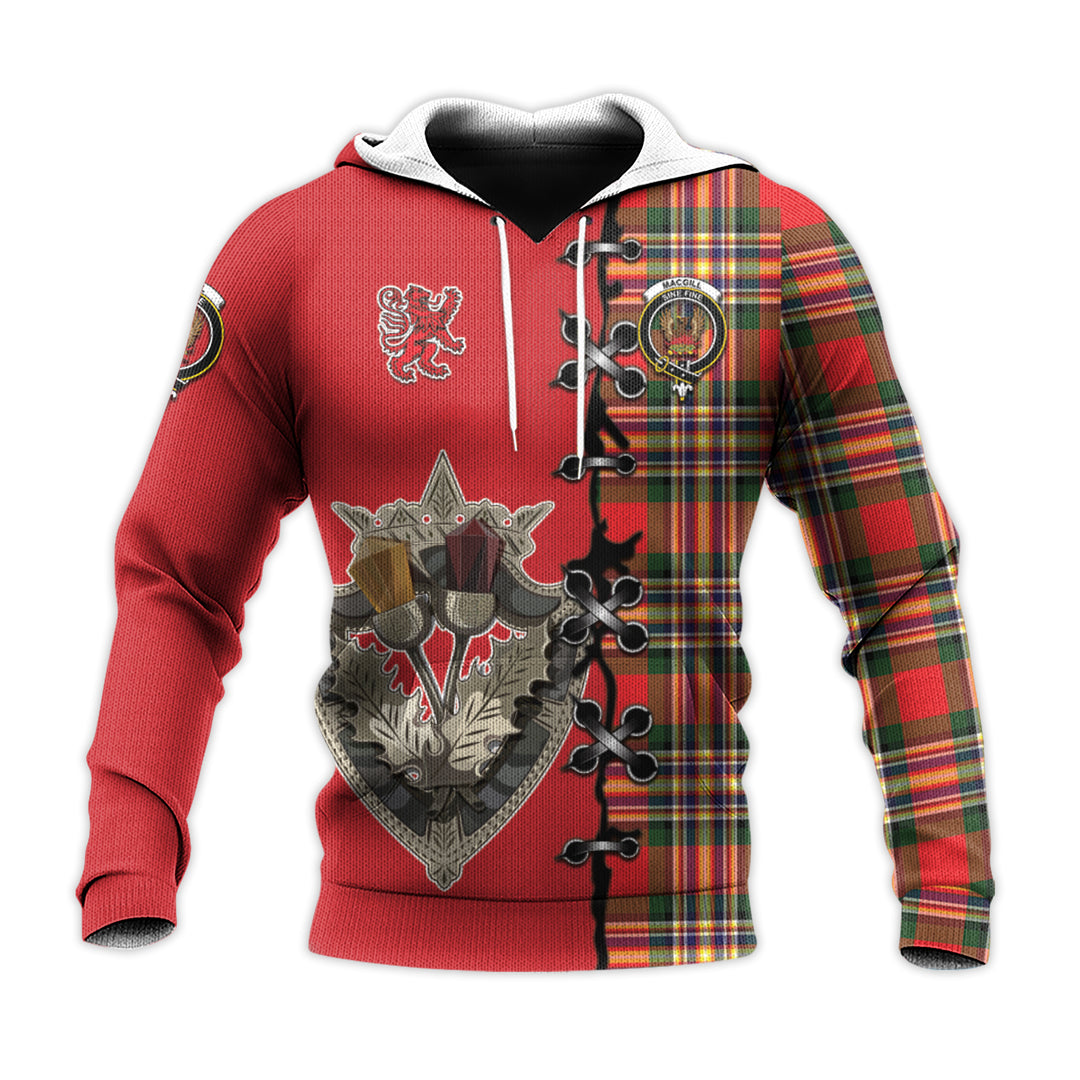 Printivon Macgill Modern Tartan Hoodie Lion Rampant And Celtic Thistle Style