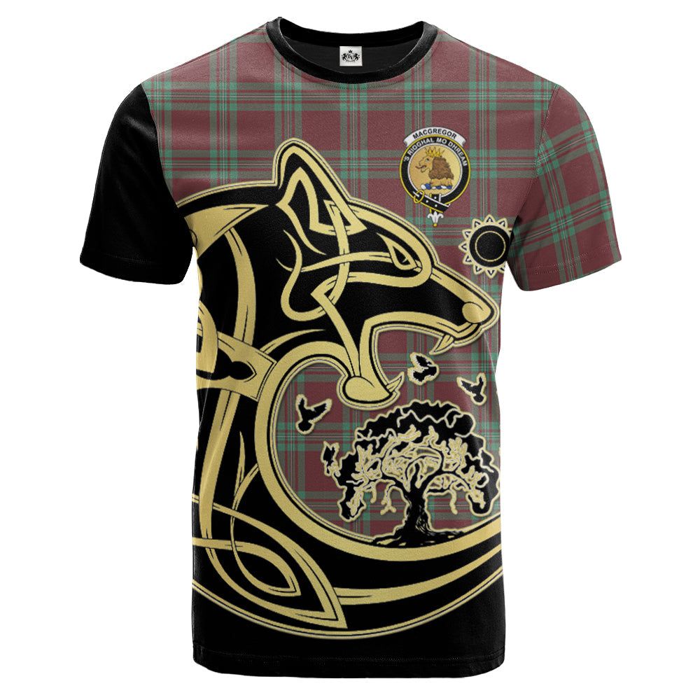Printivon MacGregor Hunting Ancient Crest Celtic Wolf Tartan T Shirt Custom Your Text