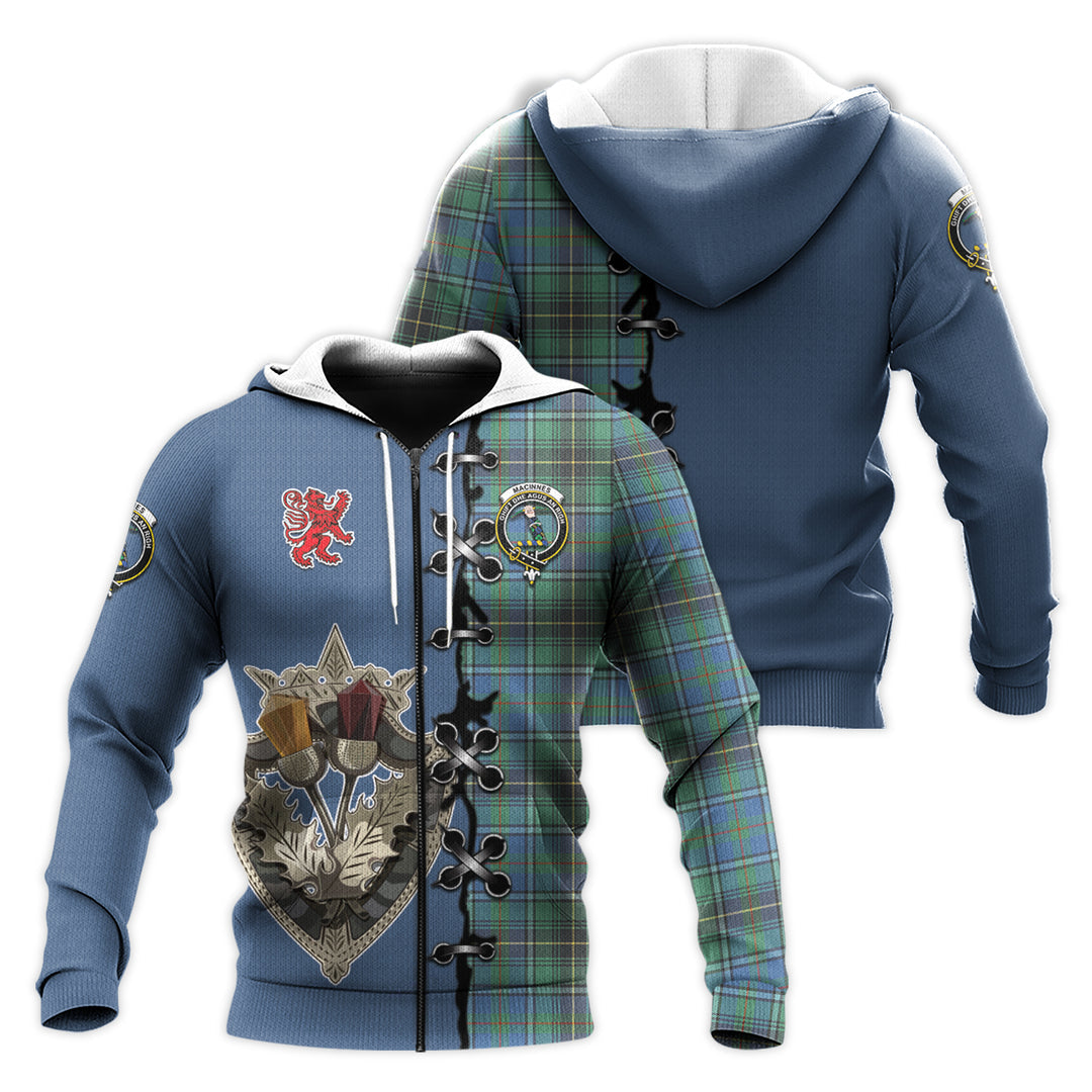 Printivon Macinnes Ancient Tartan Hoodie Lion Rampant And Celtic Thistle Style