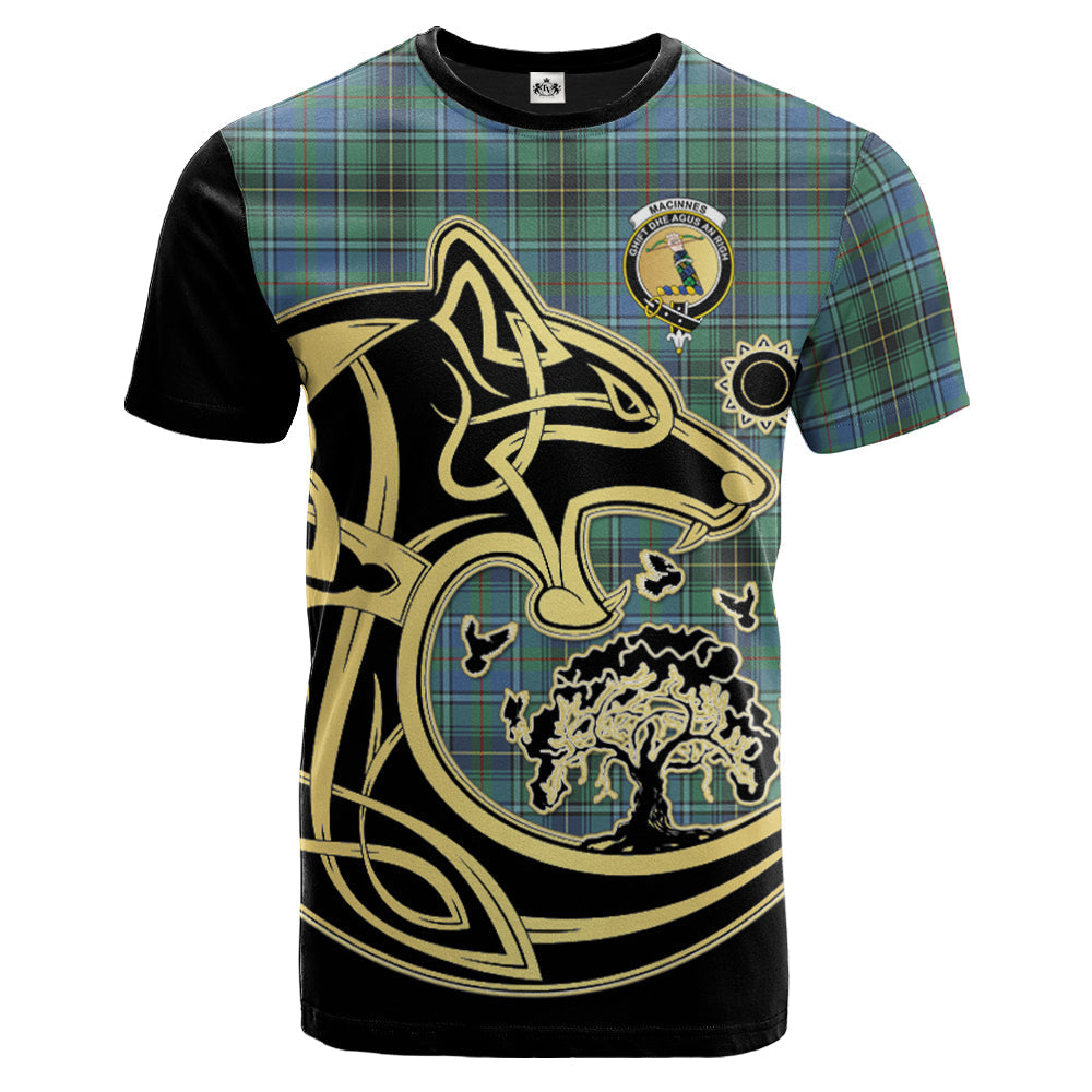 Printivon MacInnes Ancient Crest Celtic Wolf Tartan T Shirt Custom Your Text