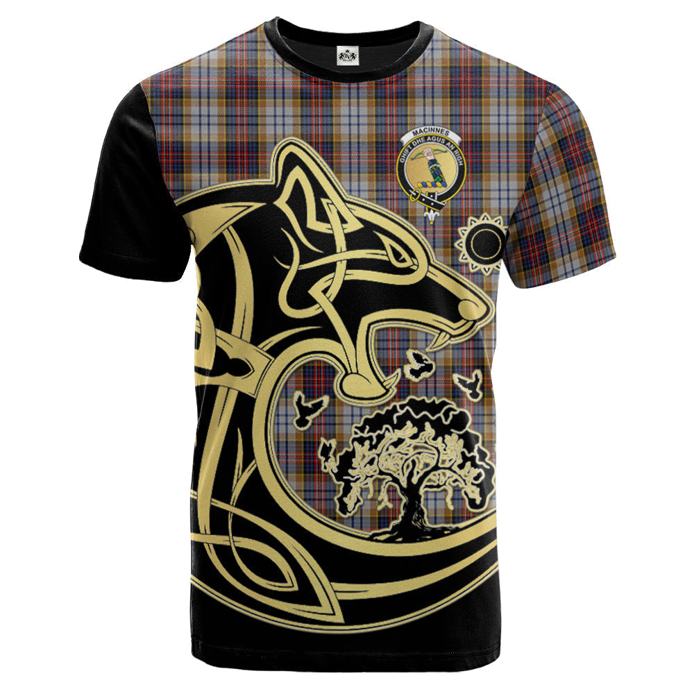 Printivon MacInnes Ancient Hunting Crest Celtic Wolf Tartan T Shirt Custom Your Text
