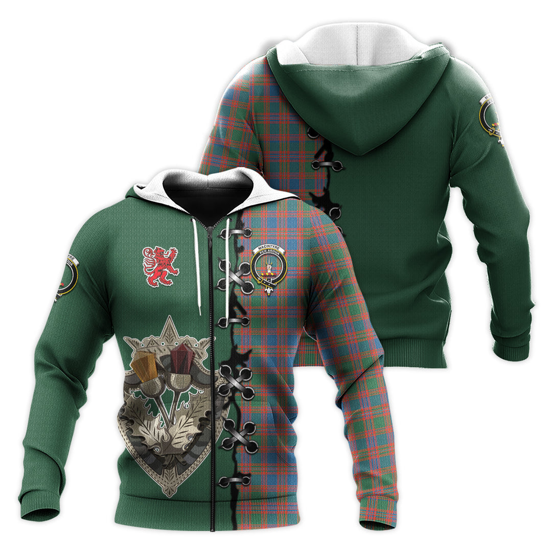 Printivon Macintyre Ancient Tartan Hoodie Lion Rampant And Celtic Thistle Style