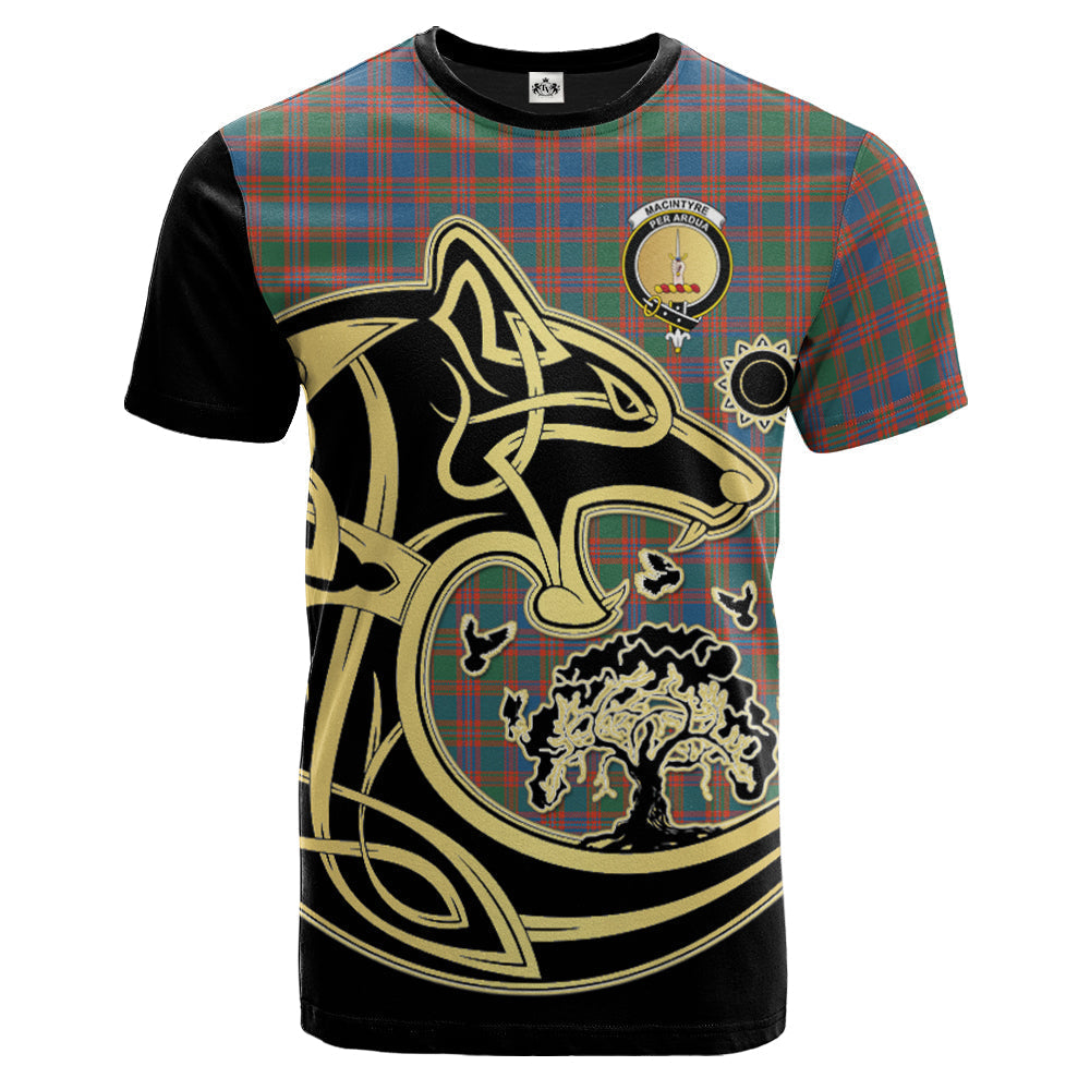 Printivon MacIntyre Ancient Crest Celtic Wolf Tartan T Shirt Custom Your Text