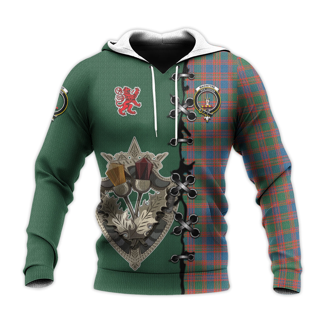 Printivon Macintyre Ancient Tartan Hoodie Lion Rampant And Celtic Thistle Style