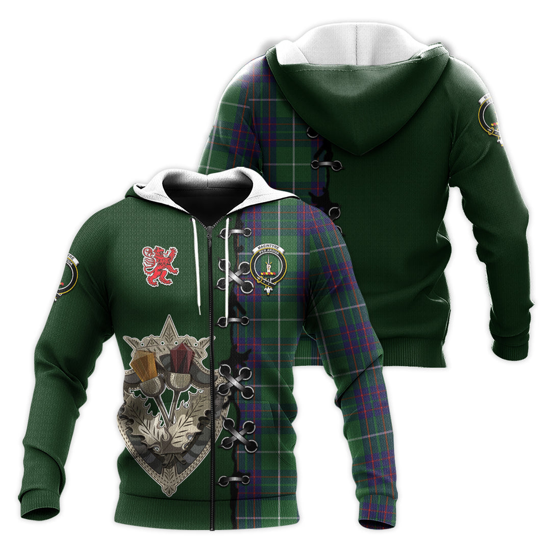 Printivon Macintyre Hunting Tartan Hoodie Lion Rampant And Celtic Thistle Style