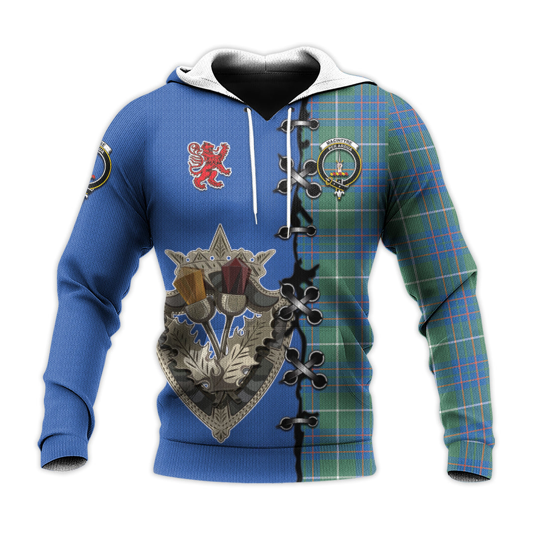 Printivon Macintyre Hunting Ancient Tartan Hoodie Lion Rampant And Celtic Thistle Style