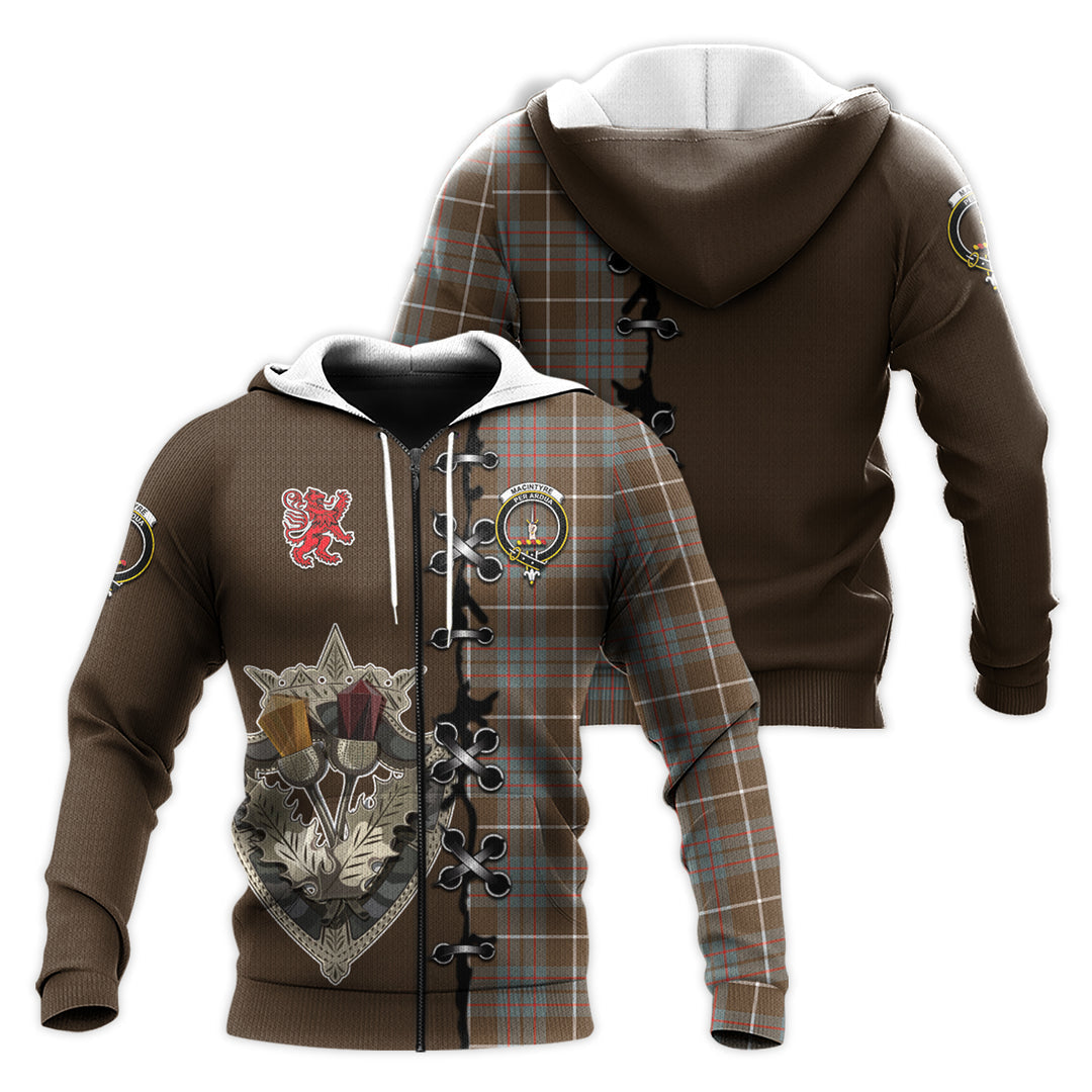 Printivon Macintyre Hunting Weathered Tartan Hoodie Lion Rampant And Celtic Thistle Style