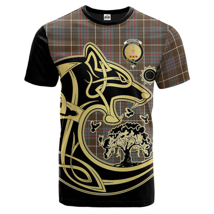 Printivon MacIntyre Hunting Weathered Crest Celtic Wolf Tartan T Shirt Custom Your Text
