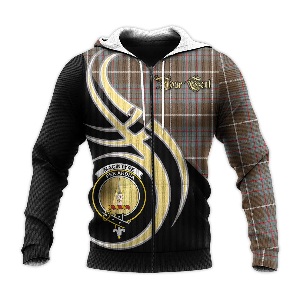 Printivon Macintyre Hunting Weathered Clan Believe In Me Crest Tartan Knitted Hoodie Custom Your Text