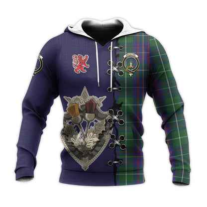 Printivon Macintyre Inglis Tartan Hoodie Lion Rampant And Celtic Thistle Style