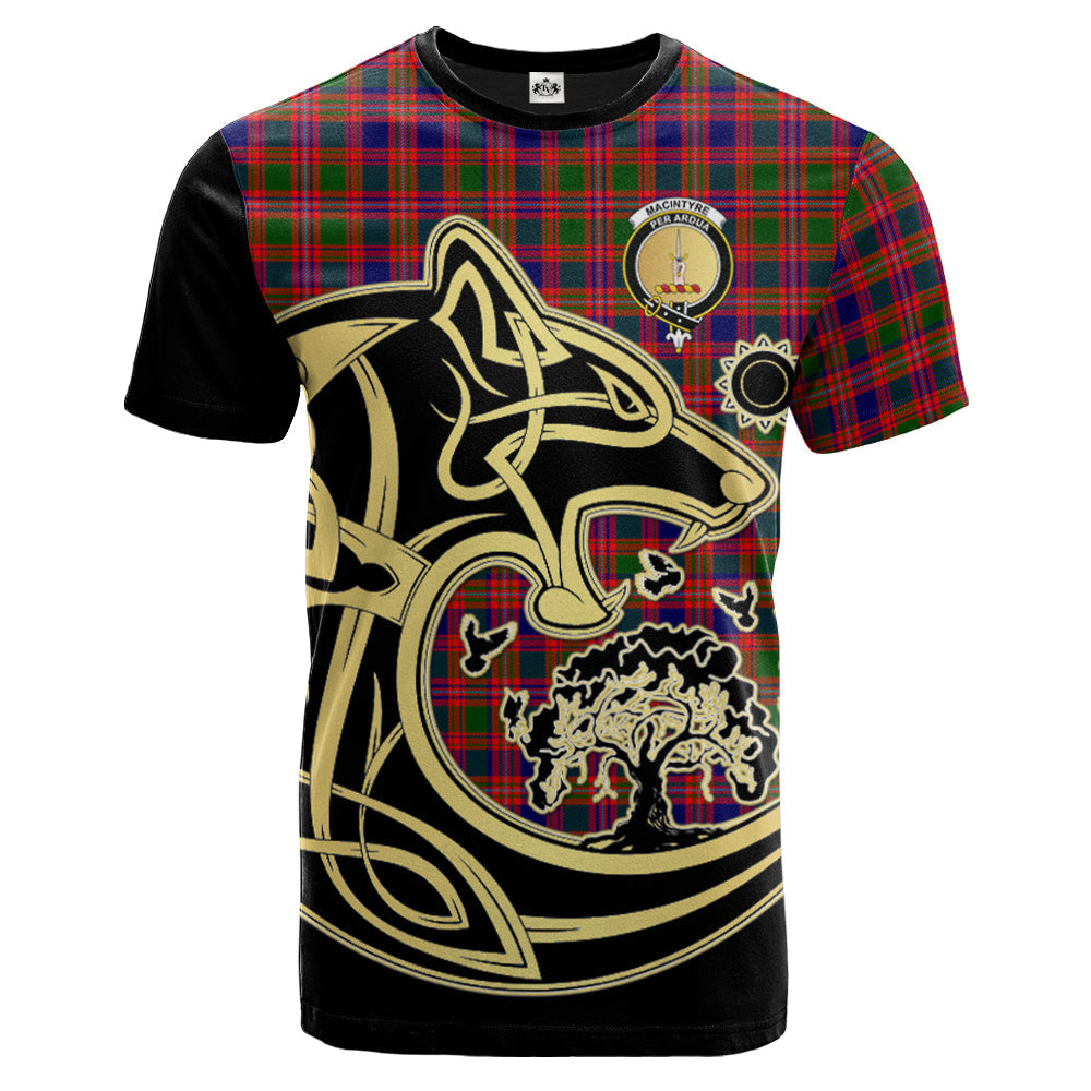 Printivon MacIntyre Modern Crest Celtic Wolf Tartan T Shirt Custom Your Text