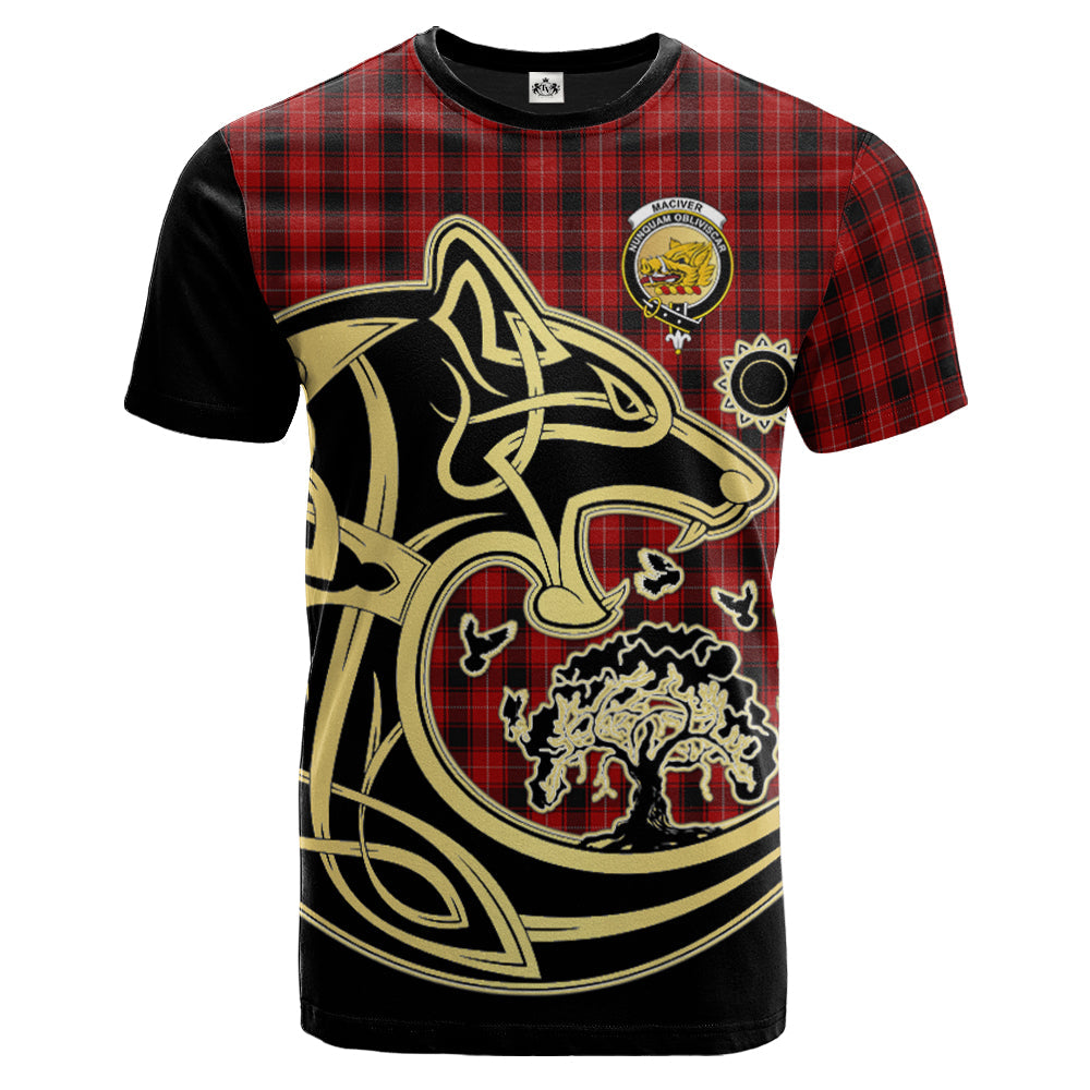Printivon MacIver Crest Celtic Wolf Tartan T Shirt Custom Your Text