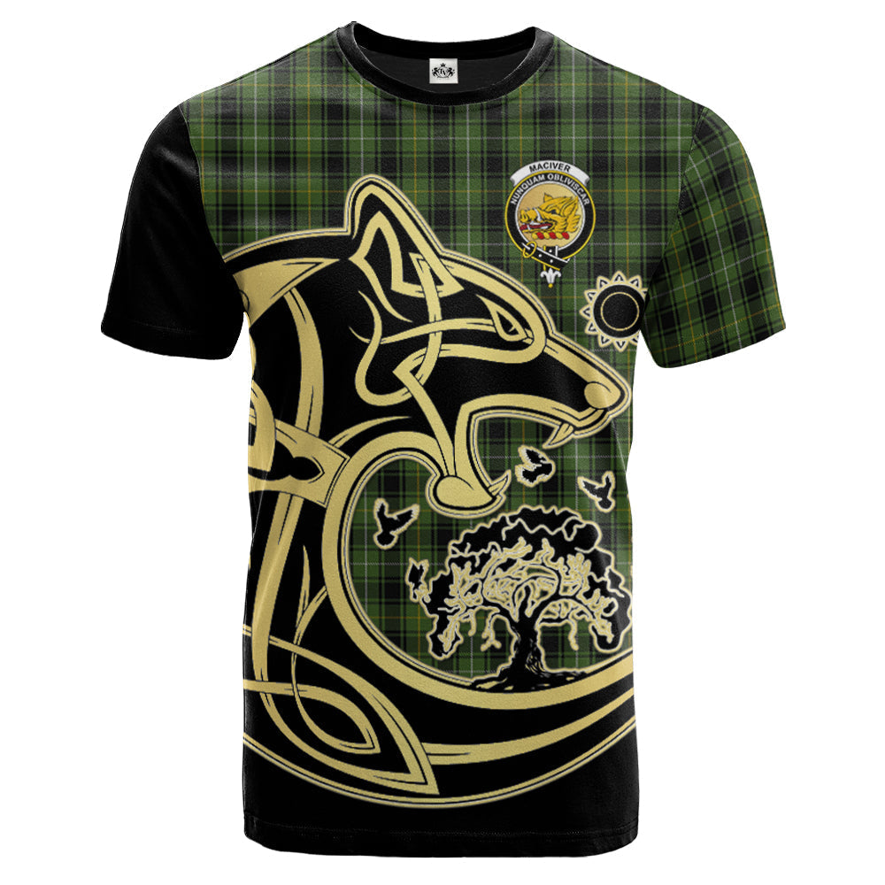 Printivon MacIver Hunting Crest Celtic Wolf Tartan T Shirt Custom Your Text