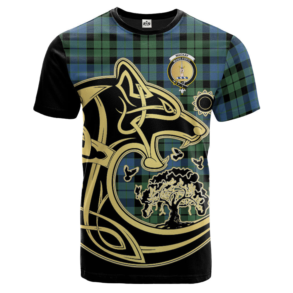 Printivon MacKay Ancient Crest Celtic Wolf Tartan T Shirt Custom Your Text
