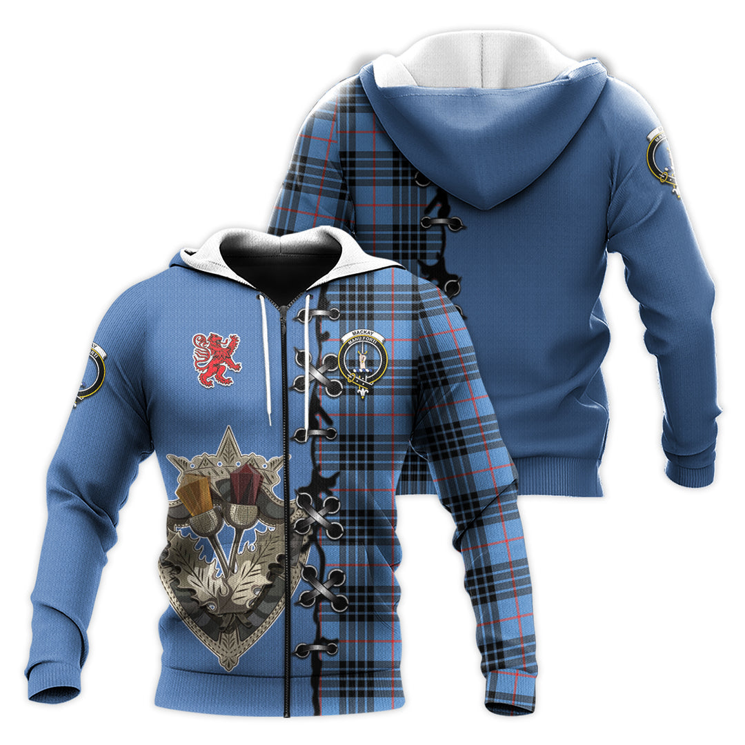 Printivon Mackay Blue Tartan Hoodie Lion Rampant And Celtic Thistle Style