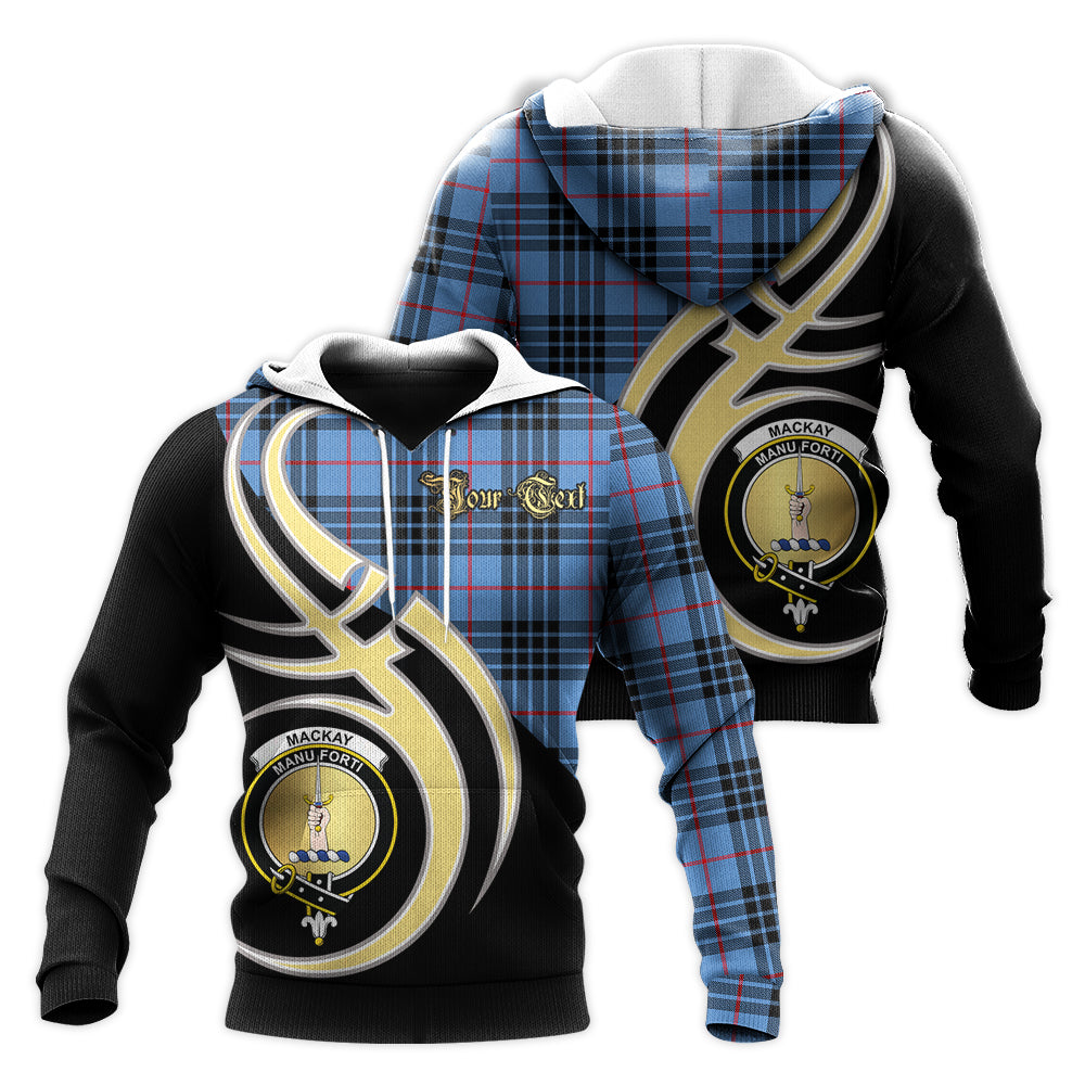 Printivon Mackay Blue Clan Believe In Me Crest Tartan Knitted Hoodie Custom Your Text