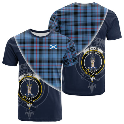 Printivon MacKay Blue Tartan Scottish Crest T Shirt