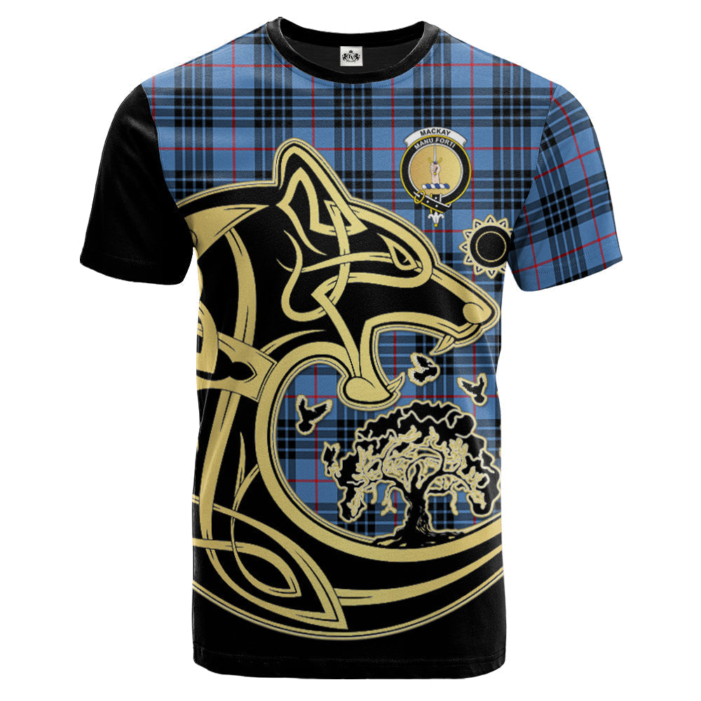 Printivon MacKay Blue Crest Celtic Wolf Tartan T Shirt Custom Your Text