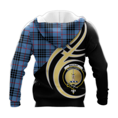 Printivon Mackay Blue Clan Believe In Me Crest Tartan Knitted Hoodie Custom Your Text
