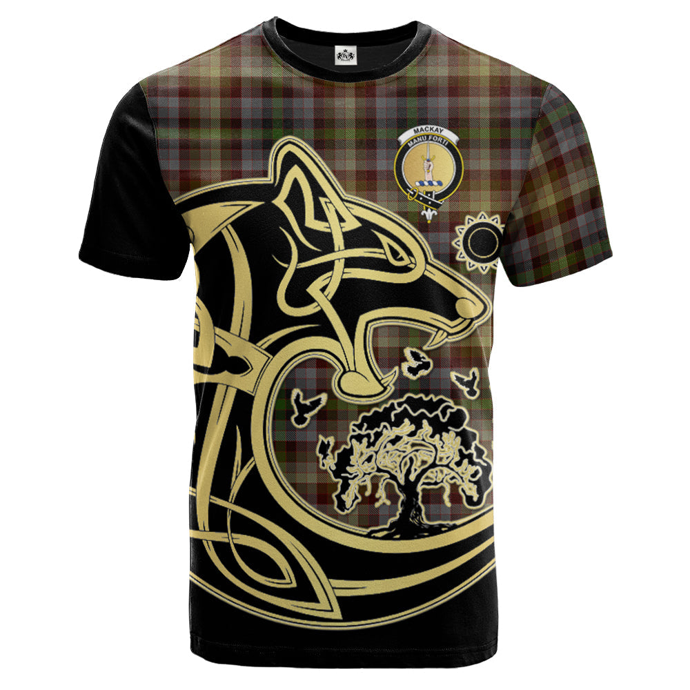 Printivon MacKay of Strathnaver Crest Celtic Wolf Tartan T Shirt Custom Your Text